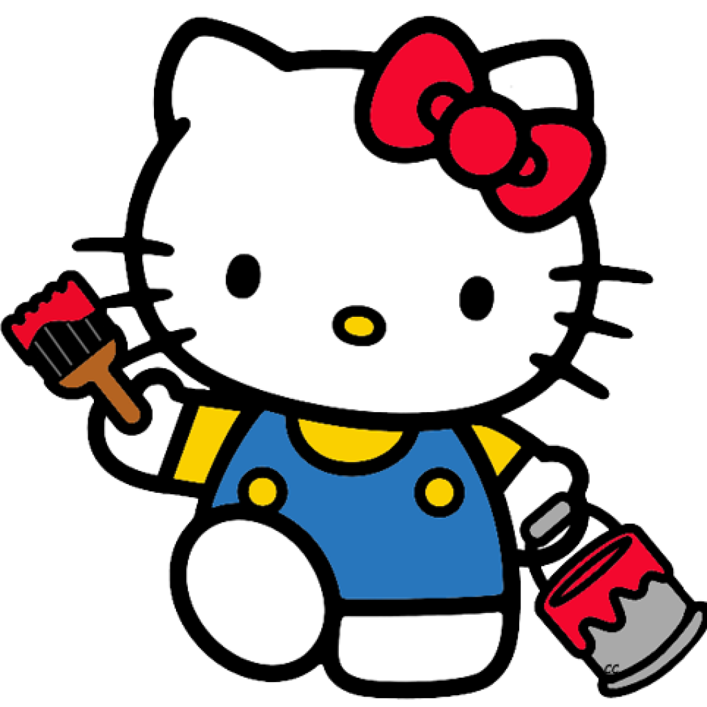 Hello Kitty with a Bucket of Paint and Paintbrush